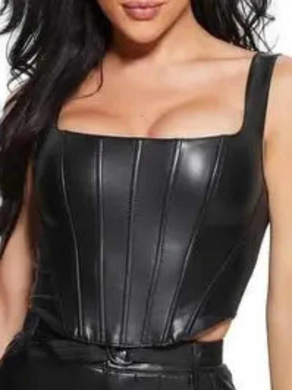 NWT GUESS Amiri Faux Leather Corset Top in Jet Black Multi at Nordstrom. SZ XS - Picture 2 of 3